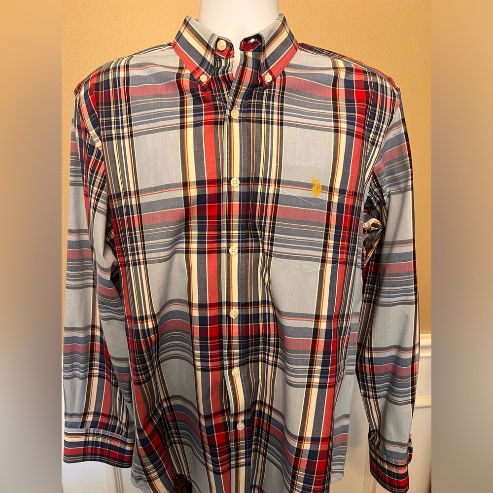 Red, Blue, and Yellow Polo Button Down (Gently Worn)